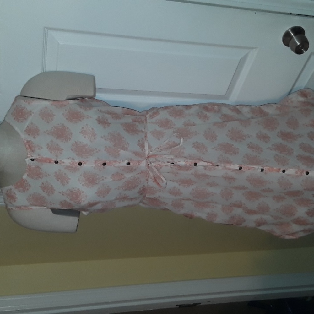 Lucky Brand Sleeveless Belted Maxi Dress sz M ivory peach buttons cottagecore